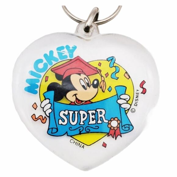 Vintage Disney Graduation Mickey Mouse Heart Keychain - Picture 1 of 5